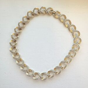 Vintage 80s Napier Choker Necklace Gold Tone Rhinestones Missing Stones Signed